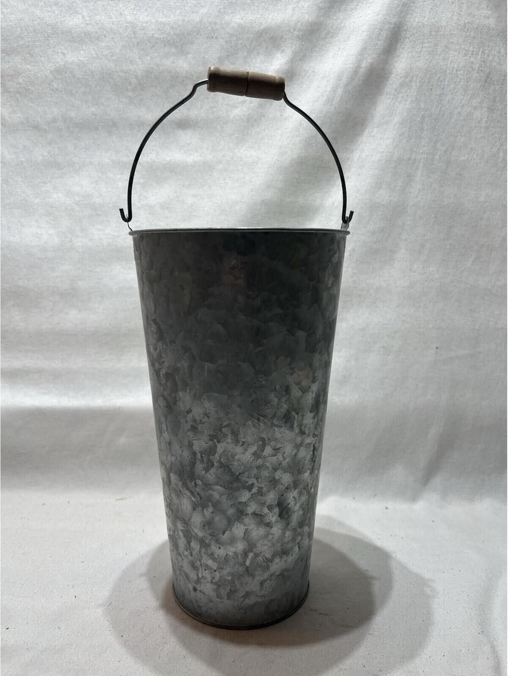 Galvanized Metal Vase Farmhouse French Flower Bucket Vase 11"